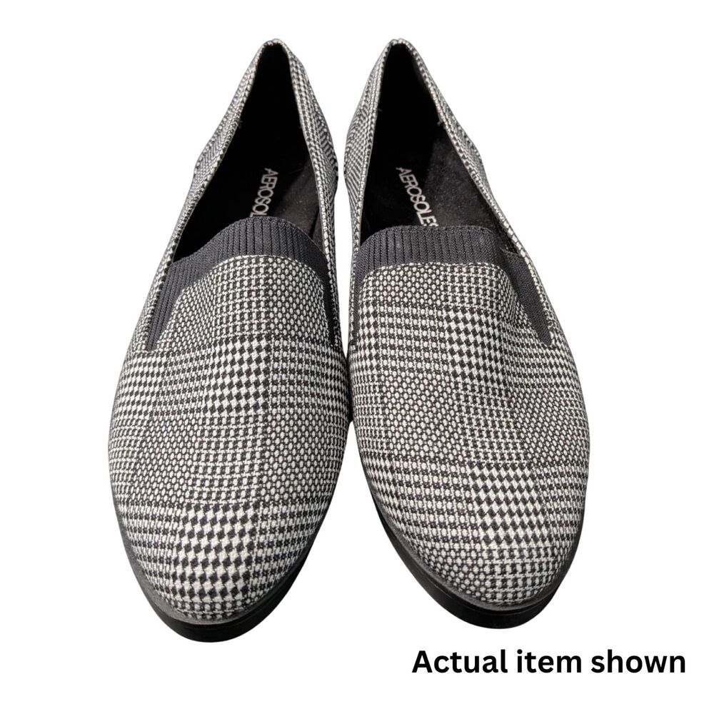 👞 Aerosoles 7.5 Comfortable Glen Plaid Loafers Pointed Toe Flats Black White - Picture 7 of 8